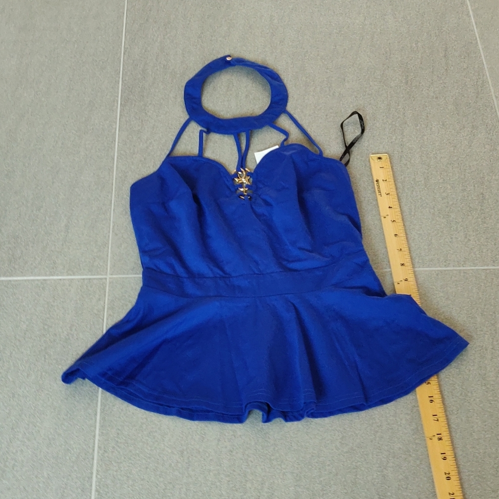 Papaya blue peplum neck detail strappy top